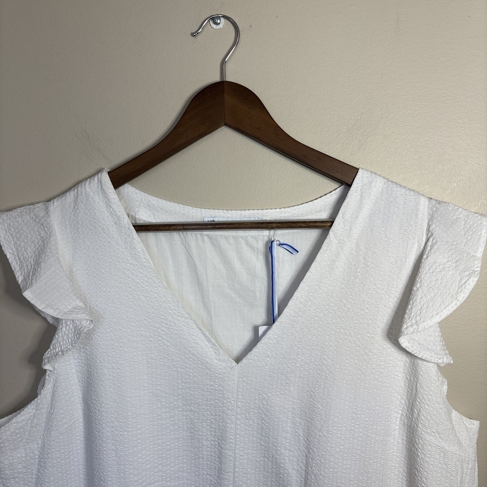 NWT Southern Tide Evelyn Searsucker Tiered Dress White XL Flutter Sleeve - Picture 2 of 8
